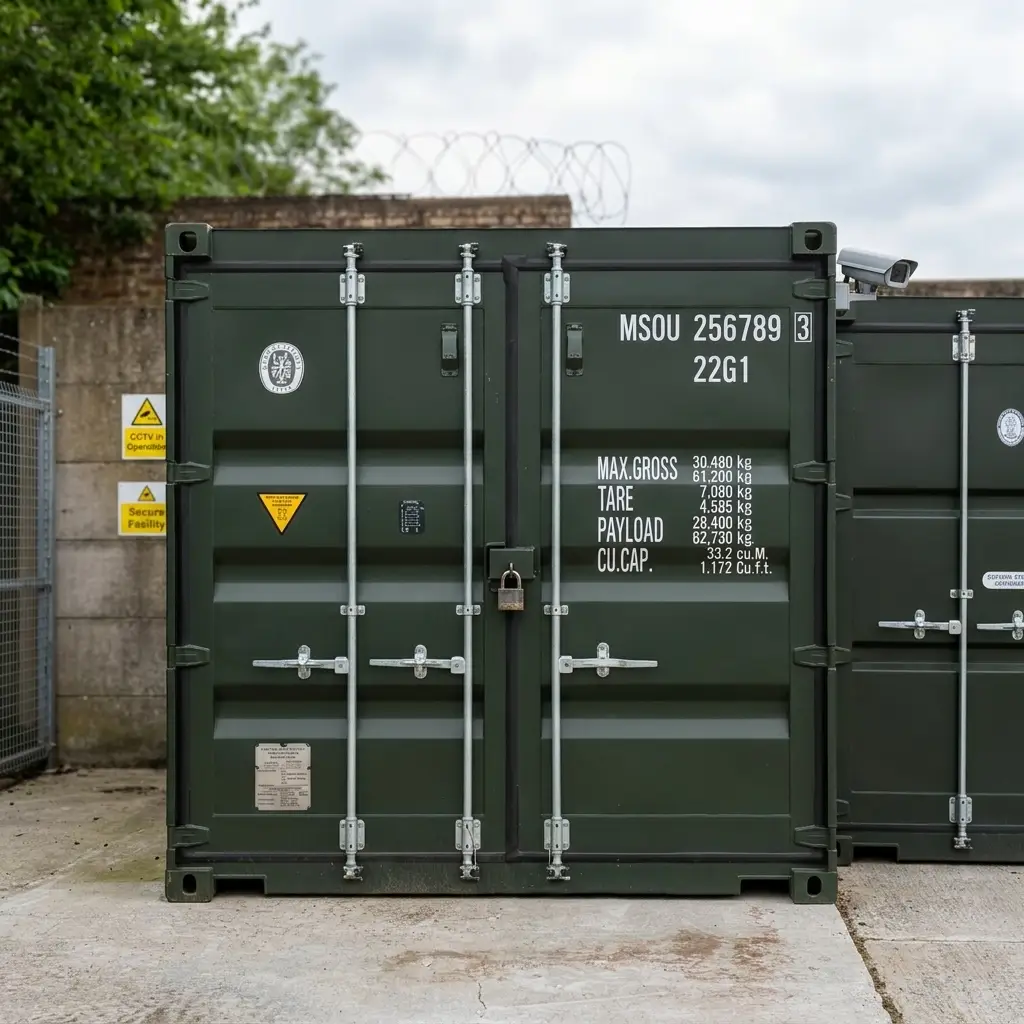 Weatherproof 20ft storage container with secure padlock system for business and personal use