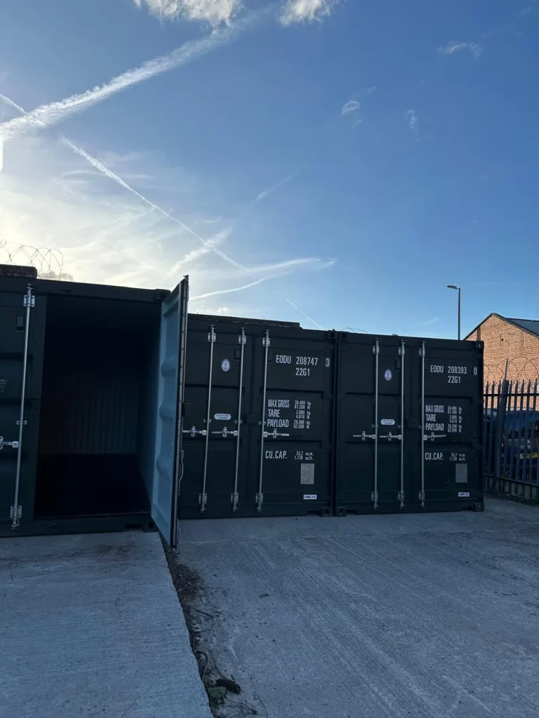 Industrial storage Manchester: row of secure storage containers at the Swift Secure compound